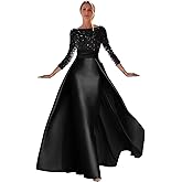 Long Sleeves Prom Dresses Long Ball Gown for Women Sequin Satin Mermaid Formal Evening Dresses