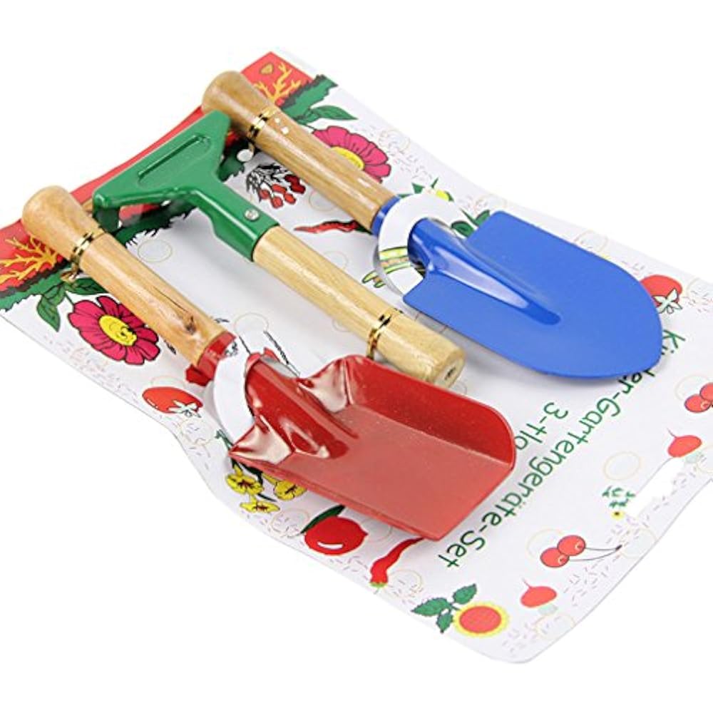 3pcs Mini Metal Rake Shovel Trowel Set Garden Tools Kids Beach Sandbox