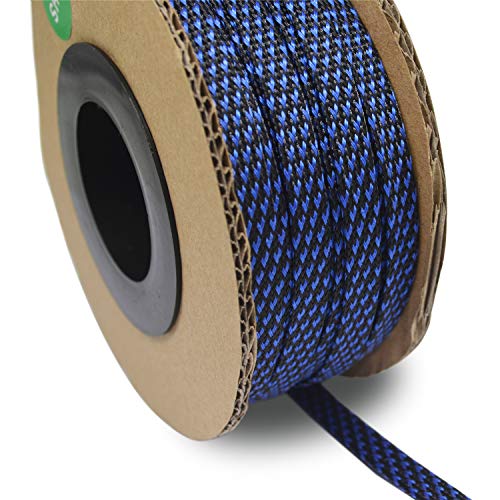 PET Expandable Braided Sleeving Flexo wire Cable Sleeve (0.32" 100ft Black with Blue) Striveday