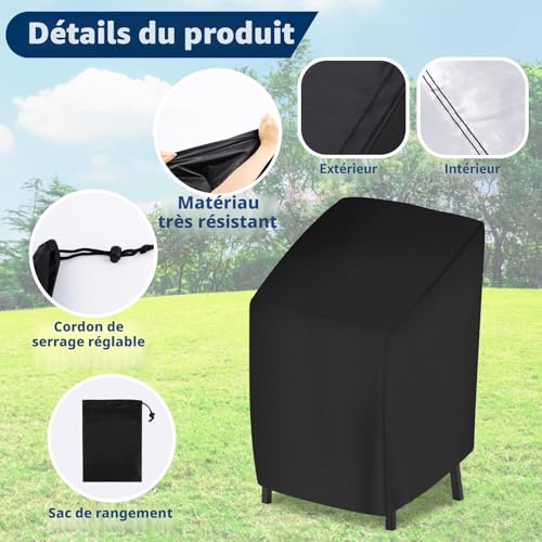 Stackable Garden Chair Covers Outdoor Garden Chair Cover 210D Waterproof Anti-UV Cold Resistant | Black