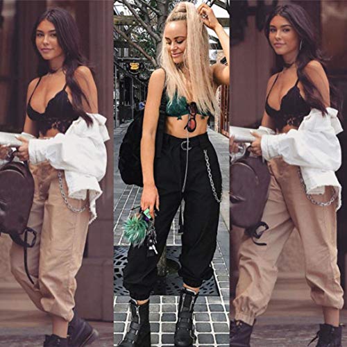 Harem Baggy Pants for Women,Teens Girls Casual Hip Hop Dance Jogging Sweat Pants Slacks Trousers with Pocket Chain (L, Black)