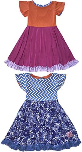 Twirly Girl Childrens Twirl Dress Reversible Pretty Ruffles Pink Turquoise Daisy