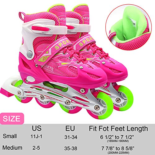 Inline Skates for Kids, ZALALOVA 4 Size Adjustable Skates with Shiny Surface and Light Up Wheels
