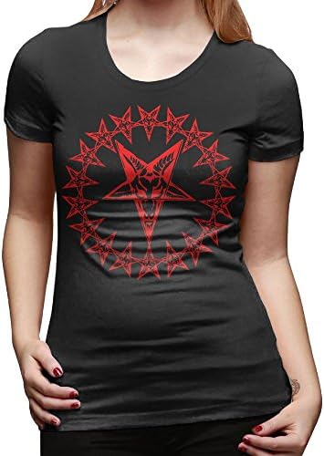 Satan Painting Baphomet Satanic Pentagram Women's Basic Short Sleeve Tops Crew Neck T Shirt M