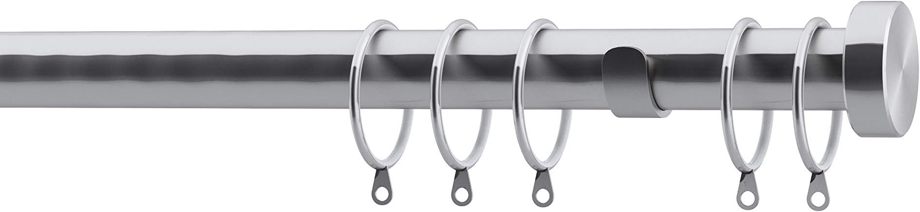 SPEEDY 28mm Stud End Cap Fixed Complete Curtain Pole Set, Satin Silver, 125cm
