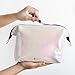 Frebeauty Holographic makeup bag Cosmetic Shiny Rainbow pouch Portable Handle bag Colorful Laser Iridescent pouch Waterproof Cosmetic large Makeup Case Toiletry Beach Wash Bag (holographic milk-pink)