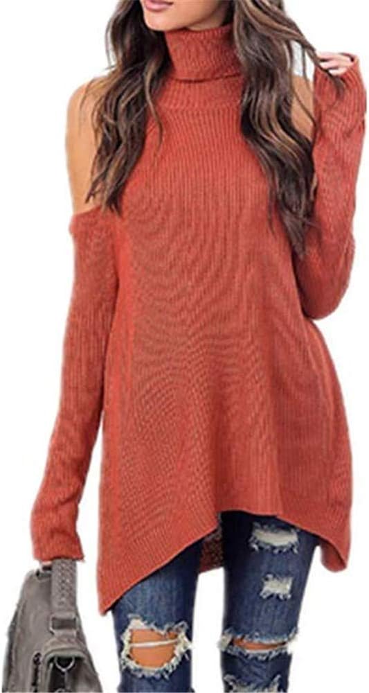 Shele Womens Cut Out Off The Shoulder Sweater Ribbed Turtle Neck Sweaters Tunic Tops