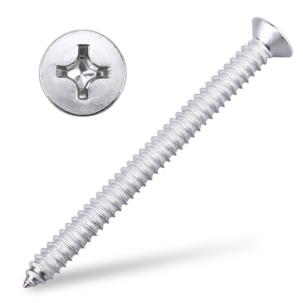 Photo 1 of #8 x 2-1/2" (50 pcs) Flat Head Sheet Metal Screws, 304 Stainless Steel (18-8), Phillips Drive, Self Tapping, Corrosion Resistant Screws for Wood, Sheet Metal and More
