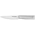KitchenAid Gourmet Forged Stainless Steel Fine-Edge Utility Knife with Custom-Fit Blade Cover, 4.5-inch, Sharp Kitchen Knife, High-Carbon Japanese Stainless Steel Blade, Brushed Stainless Steel Handle