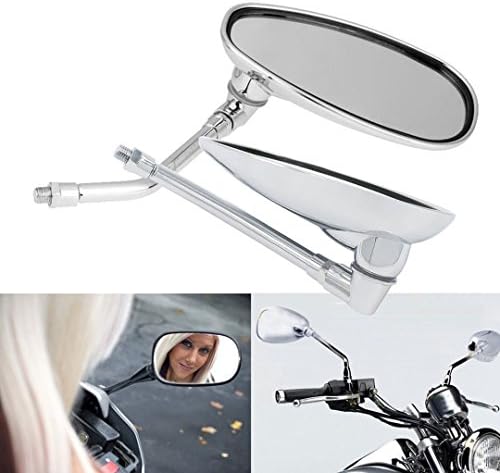 ViZe 10mm Side bar Mirrors Bar End Mirrors Universal Rearview For Honda Kawasaki Suzuki BMW KTM Truimph Hyosung Chopper Street Sport Bike Motif Silver