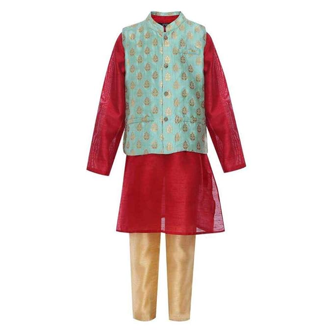 Boy's Synthetic Kurta Pyjama (206110338_Red_3 Years)