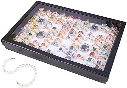 Hot Sale Rings!AmyDong Women Jewelry Rings Storage Box Display Tray Velvet 100 Slot Case Ring Jewelry Box (White)