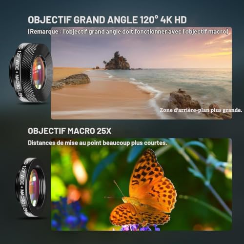 Evil Eye - 22x Telephoto Lens/ 205° Fisheye Lens/ 120° Wide Angle Lens/ 20x Macro Lens/ Tripod and Remote Shutter for iPhone Samsung, Huawei and Most