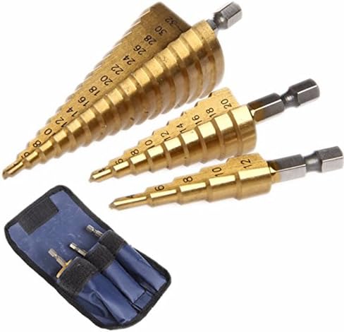 Quick-change Hex Shank larger Titanium Coated Step Drill Bit Set M2 Tool ,Metric Drill Bit ,3 Piecs (Size: 4-12,4-20,4-32mm)