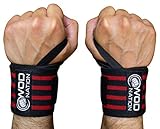 Wrist Wraps by WOD Nation - Wrist Support Braces - Fits Both Men & Women - Strength Training, Weightlifting, & Powerlifting + FREE Carrying Bag Included (12 Inch - Black/Red)
