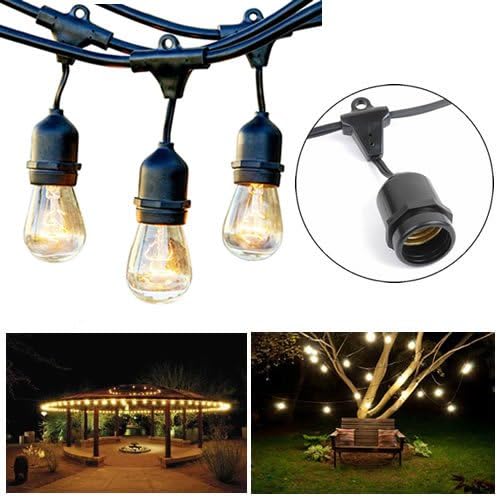 Outdoor String Lights, 14-gauge AWG Wiring, 24 Feet Heavy Duty Hanging Market Patio Cafe Pergola Rope String Backyard Lights Pro Weatherproof Commercial Quality Bistro Umbrella Festoon Garden Lights