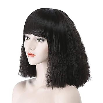 Buy Slight Curly Wig Flat Fringe Synthetic Wig Wave Short Large