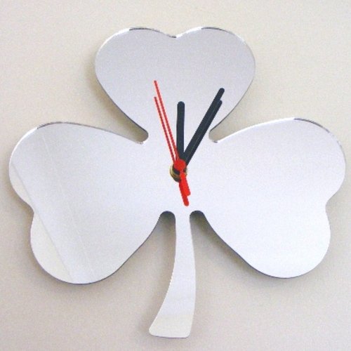 Super Cool Creations 30cm x 25cm Three Leaf Clover Clock Mirror