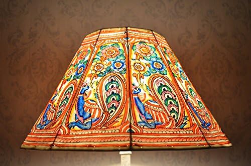 Large Bird Lamp shade in Peacock Pattern | Multi-colour Handmade Leather Lampshade | Decagonal Lampshade - 40CM W and 24CM H