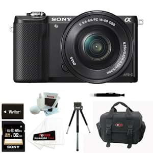 Sony ILCE5000LB ILCE-5000LB ILCE 500LB Alpha A5000 Mirrorless Digital Camera with 16-50mm Lens (Black) + 16GB Memory Card + Soft Carry Case + Extra Battery + Accessory Kit