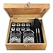 Zalik Whiskey Stones Gift Set – Set Of 8 Stainless Steel Beverage Chilling Rocks Ice Cubes Includes 2 Whiskey Glasses, Velvet Bag, Tongs With Elegant Wooden Gift Box - For Whiskey, Vodka, Liqueurs