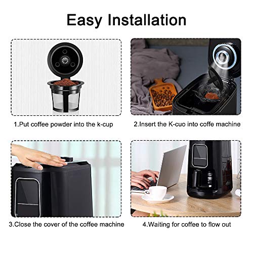 Reusable K Cups For Keurig 2.0 and 1.0 Brewers, Refillable K Cups for Keurig, Reusable Coffee Pods Keurig Coffee Filters 4pcs with Coffee Brush and Spoon, Eco Friendly (Set of 6pcs)