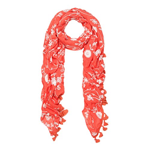 Premium Viscose Elegant Lace Floral Scarf, Coral