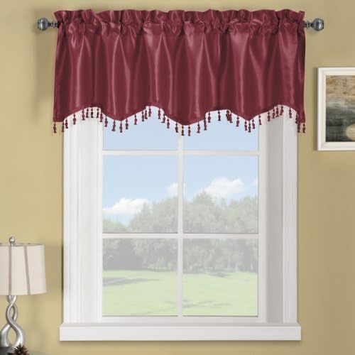 Elegance Solid Rod Pocket Window Treatment- Panels, Valances and Scarves. Available in various colors and sizes to enhance your home décor. 70X17 IN Each Straight Valance , Burgundy