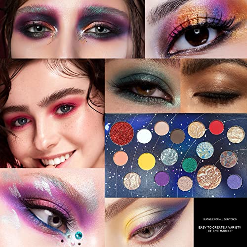 FREEORR 18 Colors Galaxy Eyeshadow Palette, Multi Reflective Shimmer/Glitter Matte Bake Pressed
