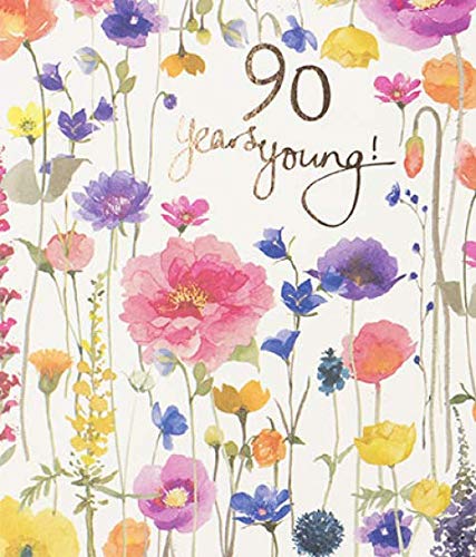 Delphine Stunning Artistic Female Birthday Card (PL-ODH006) - 90th Birthday Wild Meadow Flowers with an Elegant Foil Finish - Greeting Card for Her From the Beautiful Range