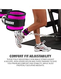 Yogu - Correas de tobillo para máquinas de cables, doble anilla en D, puños de neopreno ajustables (par) (negro)