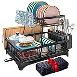 Godboat Dish Drying Rack with Drainboard, 2-Tier