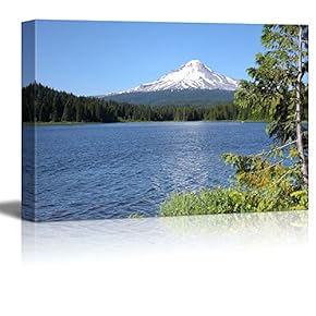 Canvas Prints Wall Art - Beautiful Scenery/Landscape Trillium Lake and Mt. Hood, Oregon | Modern Wall Decor/Home Decoration Stretched Gallery Canvas Wrap Giclee Print & Ready to Hang - 12" x 18"