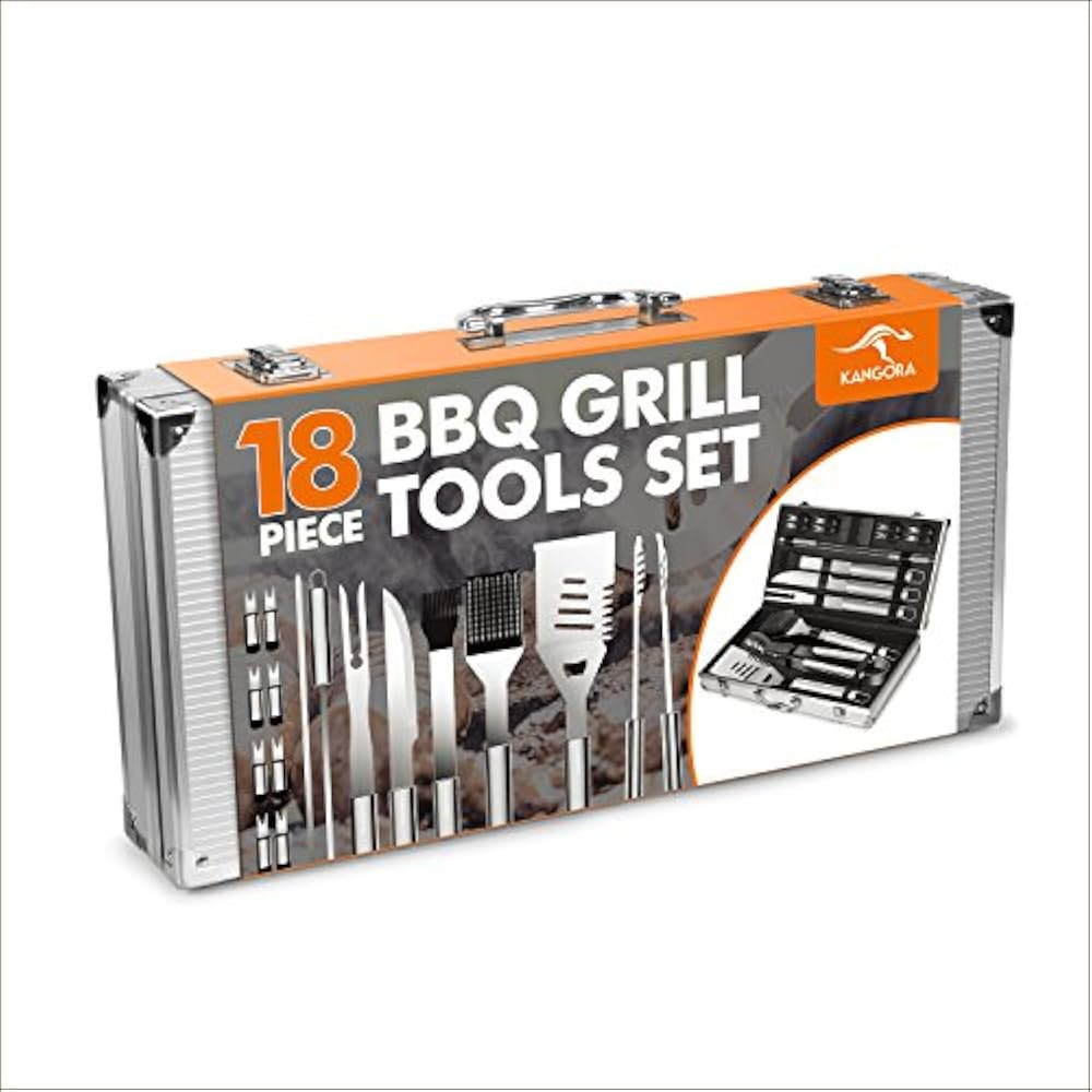 Professional BBQ Grill Utensils W/Storage Case (18Piece Set) Stainless