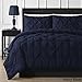 Double Needle Durable Stitching Comfy Bedding 3-piece Pinch Pleat Comforter Set All Season Pintuck Style (Full, Black)