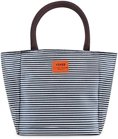 Flylet Insulated Lunch Bag Tote for Women Man Adults, Waterproof Reusable Lunch Holder Cooler Bag, Blue and White Strips