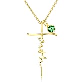 JIYVY32 Cross Faith Necklace for women White Gold/14K Gold/Rose Gold Cross Jewelry Anniversary Valentine's Day Birthday Gifts for Wife Girlfriend Womens Christian Jewel with Birthstone Pendant