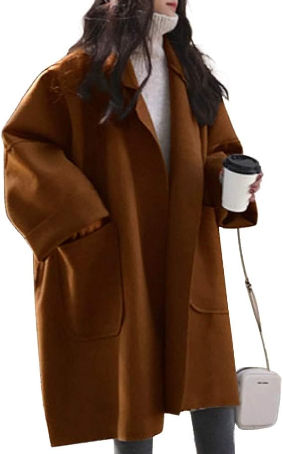 Amazon オーバードルマン袖 コート レディース Big コート ガウン風 ポケット コート ジャケット 通販