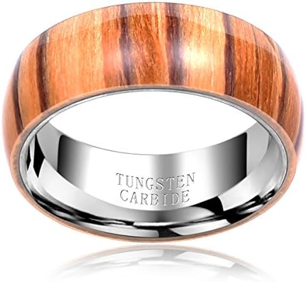 TGNEL 8mm Tungsten Rings for Men Wood Inlay Wedding Band Comfort fit Engagement Promise Ring Domed