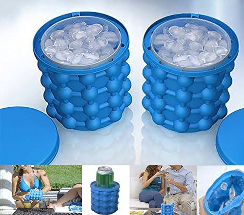 Lyxuan Ice Cube Maker Genie Blue Silicone Ice Maker Bucket Revolutionary Space Saving Ice Cube Maker Trays Mold Tools for Kitchen Party Chilling Burbon Whiskey/Cocktail/Beverages