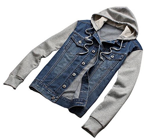 XueYin Men's Denim Hoodie Jacket with Hat Slim Fit Casual Wear(Blue,XL Size)
