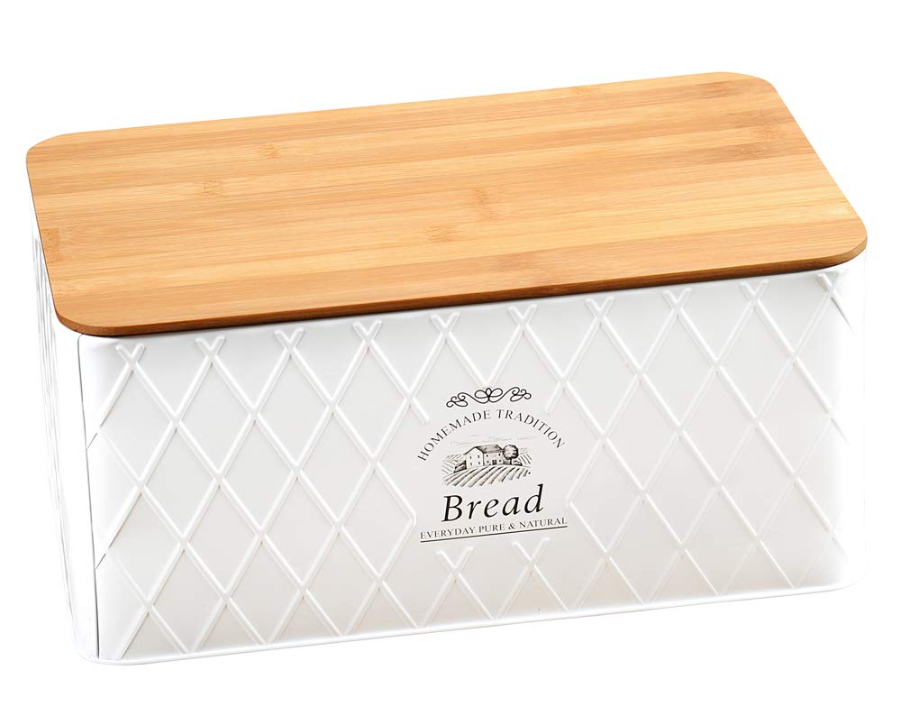 Kesper 18045 "Country House" Metal Bread Bin, White