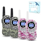 Qniglo Walkie Talkies for Kids 22 Channels Two Way Radio 3 Miles Long Range Kids Walkie Talkies, Best Gifts for 3-12 Years Kids (Camo Pink+Camo Green, 4 Pack)