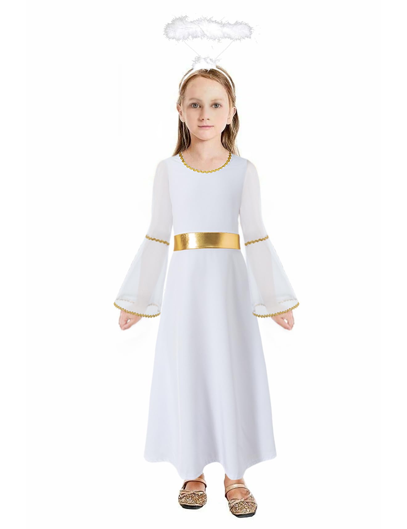 Photo 1 of Fairy Sassy Little Girl's Angelic Costume Dress With White Angel Halo Headbands Christmas Robes Angel Dress (5-6 Years)