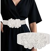 Wriidy Wide Elastic Flower Belt Stretchy Pearl Waist Belt Stylish Jewelry Accessory for Women Dress