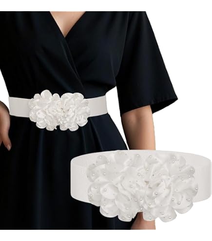 ANNULOYA Wide Pearl Belts Gift for Women Wedding Stretchy  display picture 3