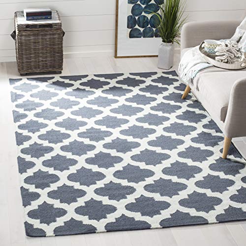 SAFAVIEH Dhurries Collection Area Rug - 7' Square, Blue & Ivory, Handmade Flat…