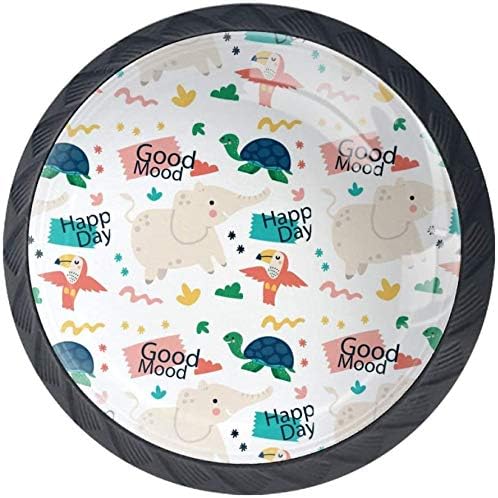 Feliz día tucán Tortuga Elefante Garabato Pomo,4 Piezas Tiradores de