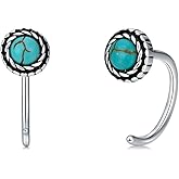 BETHZA Natural Gemstone Hoop Earrings 925 Sterling Silver Small Half Hoop Earring Western Boho Jewelry Gift for Women