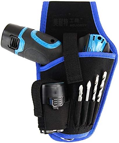 Kasla Drill Holster Carrying Pouch Waist Tool Bag Extra Sleeves, Belt Worn Right Handed Holder, for Most Cordless T Handle Drills (Blue edge)